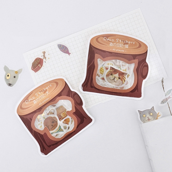 BGM 조각 스티커 : 숲 (고양이, 사슴)샐러드마켓