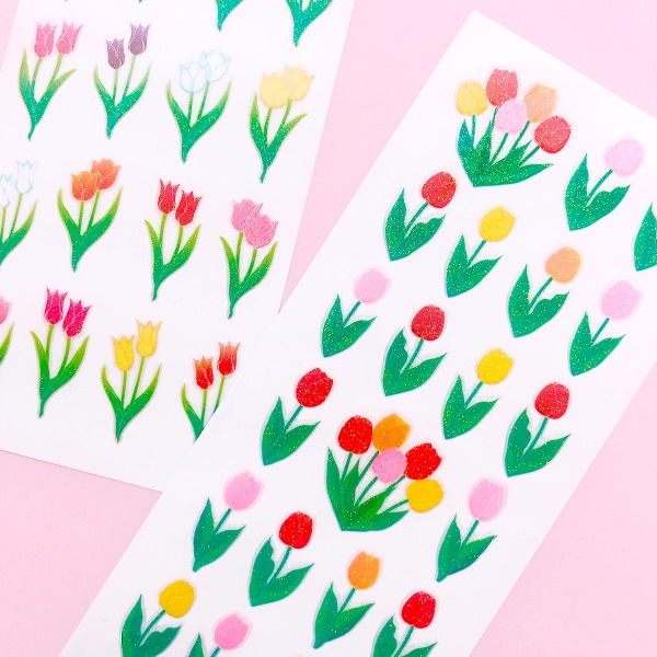 스티커펀 튤립 꽃 글리터 펄 스티커샐러드마켓