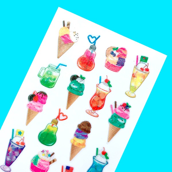 스티커펀 오쿠야마 반짝이펄 스티커 : 아이스크림&amp;음료 CR360샐러드마켓
